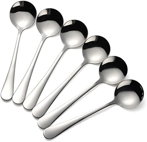 Sopa Spoons Conjunto de 6 caldo de aço inoxidável redondo Bouillon Salada Wonton Spoons Utensílio de cozinha