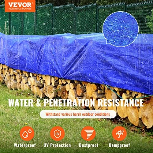 VEVOR TARP PESADO PESADO PESADO DE DIA DE 10X12 FT, 5 MIL PLÁSTICO TARP POLOL TARP, Tarcaulina externa de lágrima de vários propósitos