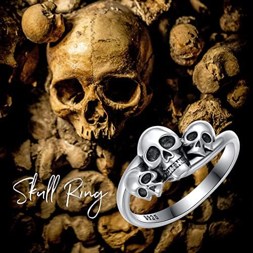 Plessepp Skull Ring Sterling Silver Skull Head Rings Presente de jóias para mulheres homens