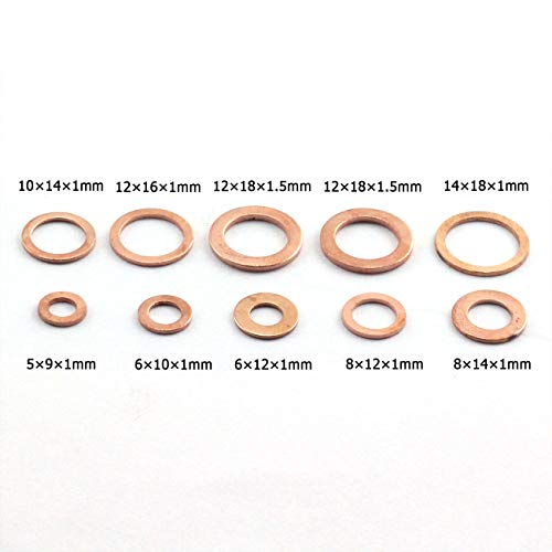 Zyamy 200pcs m5-m14 lavadoras de cobre sólidas profissionais variadas de kit de anel plano na junta de vedação para