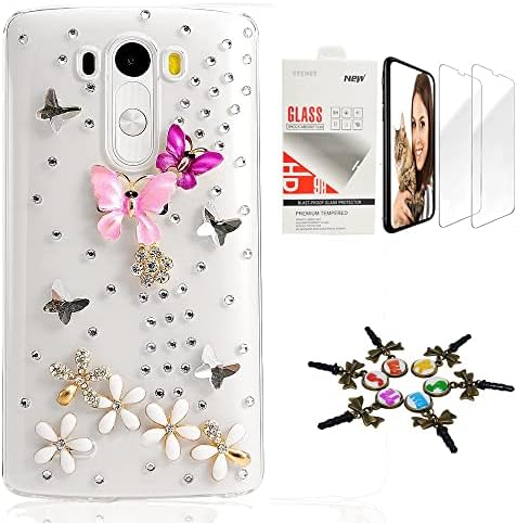 STENES BLING Phone Caixa Compatível com LG Stylo 5 / Stylo 5V / Stylo 5 Plus - Stylish - 3D Made [série Sparkle] Camellia Flowers Design Cover With Screen Protector [2 pacote] - White