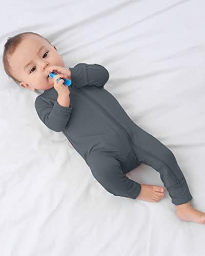 GUISBY BAMBOO Pijamas de bebê com punhos de luva - 3pcs meninos meninos de 2 vias com zíper de manga longa dormentes