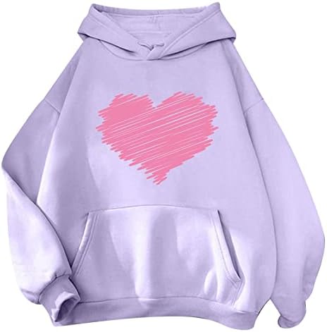 Jjhaevdy Feminino do Dia dos Namorados Love Hoodies Casual Crewneck Drop ombro de moletom de moletom gráfico