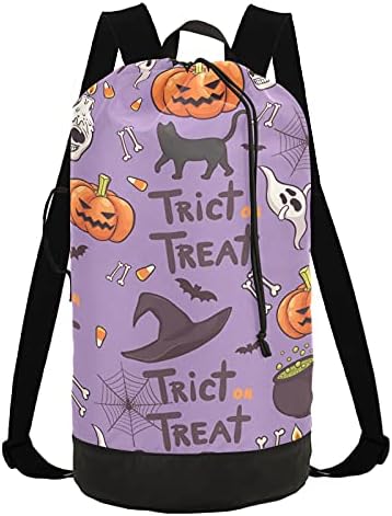 Bolsa de lavanderia de abóboras de halloween de gato com alças de ombro de lavanderia Backpack Bolsa Fechamento de Custring