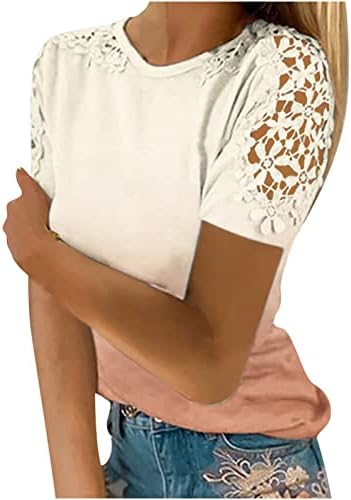 Ladies Hollow Out manga curta renda de ombro floral blusas gradiente superior camisole crewneck blusas casuais yr