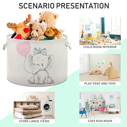 Elefante Cute Toy Toy Round Canvas Organizador Bin Storage Bin impermeabilizada para crianças Roupa de lavar roupa de banheiro