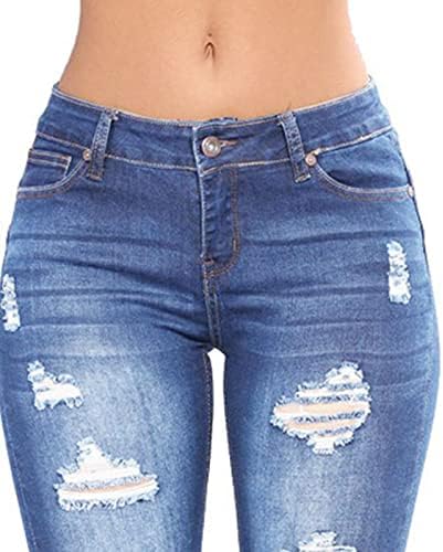 Maiyifu-gj feminina rasgada tornozelo jeans Mid Rise Destruído Slim Fit calças jeans angustiadas Jean Trouser