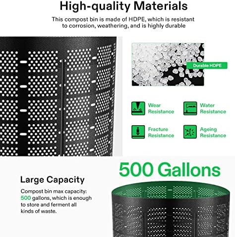 Lixeira de composto ao ar livre de Vivosun 500 galões, compositor expansível, fácil de configurar e grande capacidade para