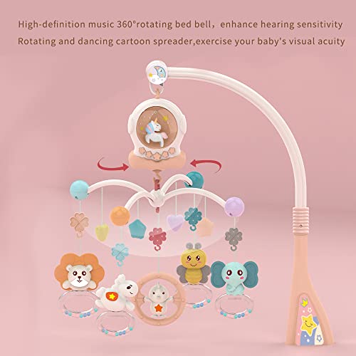 Eners Baby Musical Crib Mobile com luzes noturnas e rotação, chocalhos, controle remoto, brinquedos de conforto para meninos recém