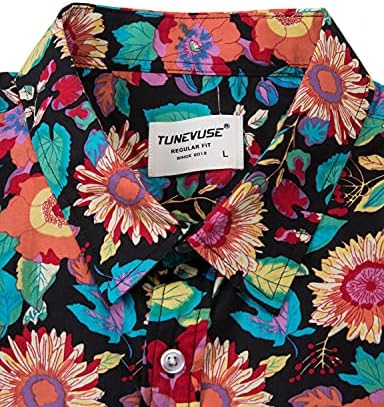 TUNEVUSE Mens de manga comprida camisa floral camisa florida Padrão de impressão de botão para baixo camisetas