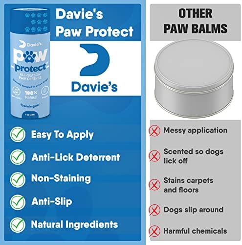 Davie's Naturals Dog Paw Balm - anti -lambida, não deslizamento, não coloração, todos os ingredientes naturais para proteger, curar e acalmar - fácil de aplicar protetor de pata de pata para todas as raças e idades - feita nos EUA