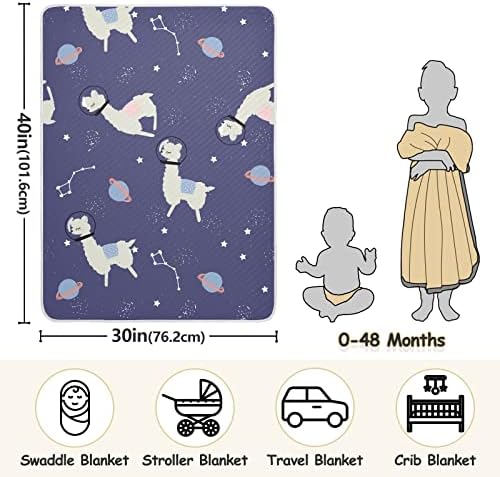 Clante de arremesso de algodão Adorável alpaca para bebês, recebendo cobertor, cobertor leve e macio para berço, carrinho de bebê, cobertores de berçário, llama, 30x40 in, azul