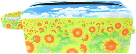 Saco de higiene pessoal pendurado de viagem, organizador de maquiagem portátil, suporte de cosméticos para pincéis, Sunflower Field Sunny Floral Art Sky