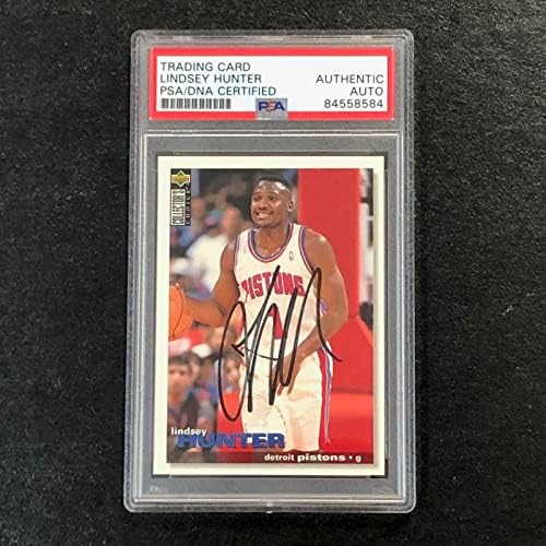 1995-96 Colecionador de colecionador Basquete #256 Lindsey Hunter assinado Cartão Auto PSA S - Basketball Slabbed Cartis autografados