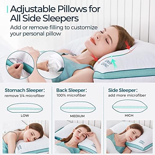 Linsy Living Pillows Size Size Size de 2, travesseiro de cama queen -size 2 pacote com recheio adicional, travesseiro de qualidade de luxo de luxo suave para o lateral, estômago e dorminhoco, verde