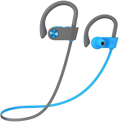 Fones de ouvido Bluetooth Livikey, Ipx7 à prova de suor à prova d'água e bateria de 12 horas de comprimento, fones de ouvido sem fio, com microfone e mi-oros para a execução de esportes de exercícios de fitness, bluegray