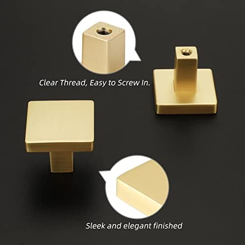 Homdiy 5 pacote de gabinete de ouro escovado botões de armário de latão - botões de cômoda de ouro para armários e gavetas armários quadrados botões de gabinete de ouro armário de hardware