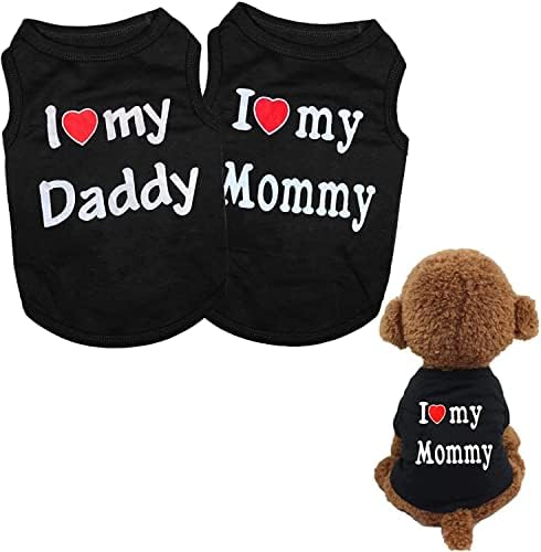 Camisas de cachorro Eu amo minha mãe/mamãe pai/papai roupas de cachorro slogan figurina