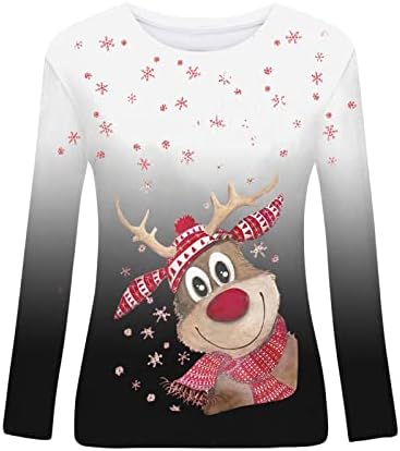 Moletom vestido feminino de árvore de Natal Tops de impressão gráfica casual de manga longa de manga longa