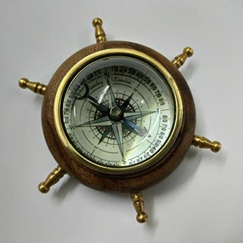 Saifi Handicraft Handicraft Antique Brass Wodel Wheel Compass Collectible Gift