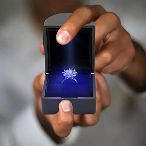 Caixa de anel de Yageli LED - Caixa de presente de jóias de anel de casamento de veludo quadrado com luz de jóias com luz LED para