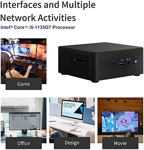 Intel nuc11pahi7 mini pc/htpc, mini -computador janelas 11, quatro núcleos i5 1135g7 - até 4,2 GHz turbo, nvme ssd ddr4 ram, wifi 6, bt 5.2 Thunderbolt 3,8k suporta, monitor quadrupolo