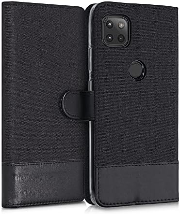 Caixa da carteira Kwmobile Compatível com Motorola One 5G ACE - Case Tecido e Faux Leather Phone Flip Tampa - Antracite/Black