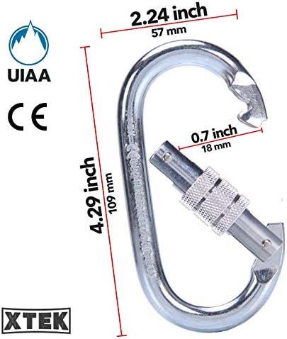 Carabiner de escalada - UIAA & CE Classificado 25 kN 5620 lb - Clipe de bloqueio de terreno acidentado pesado - Carabiners