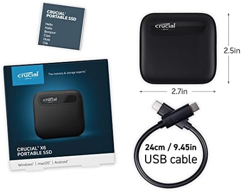 Crucial X6 500 GB SSD portátil - até 800 MB/S - PC e Mac - USB 3.2 Usb -C de estado sólido externo unidade - CT500X6SSD9