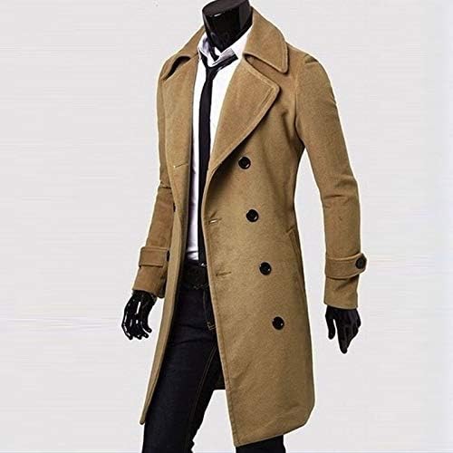 Xiaxogool Men's Trench Coat elegante mistura de lã longa e fit