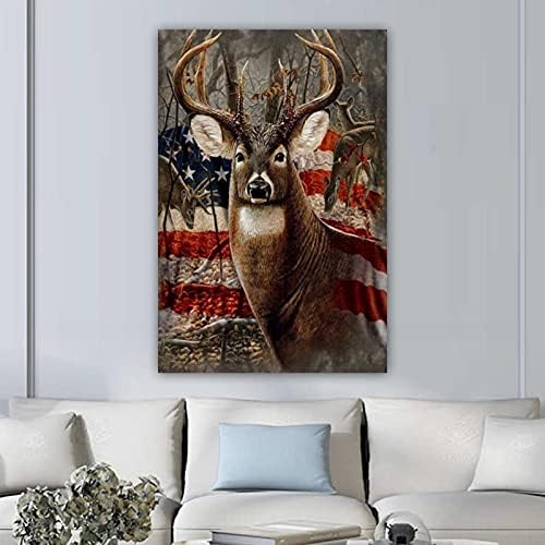 Arte de parede de tela emoldurada American USA Bandeira de veado de veado Pintura de arte Picture Posters Decoração de parede