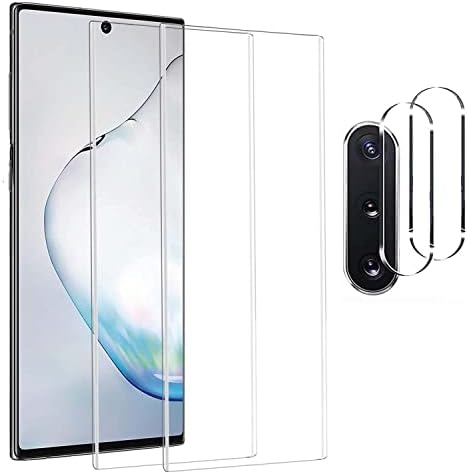 Protetor de tela de vidro temperado para o Samsung Galaxy Note 10 5g 6,3 polegadas [2 pacote] com o protetor da lente da câmera [2 pacote]. Filme de vidro temperado por UV, HD, 9H, anti -arranhão, bolhas, instalação fácil de casos, fácil