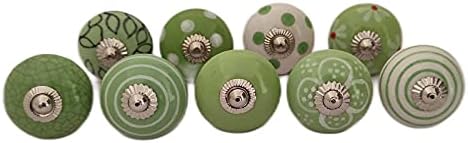 Shargun Projeto variado botões de cerâmica floral e abstrato maçaneta porta maçaneta gaveta armário de armário Pacote verde
