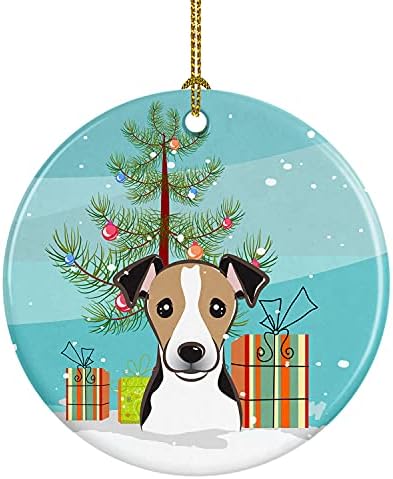 Tesouros de Caroline BB1633CO1 Árvore de Natal e Jack Russell Terrier Cerâmica Ornamento, decorações de árvores de Natal, ornamento