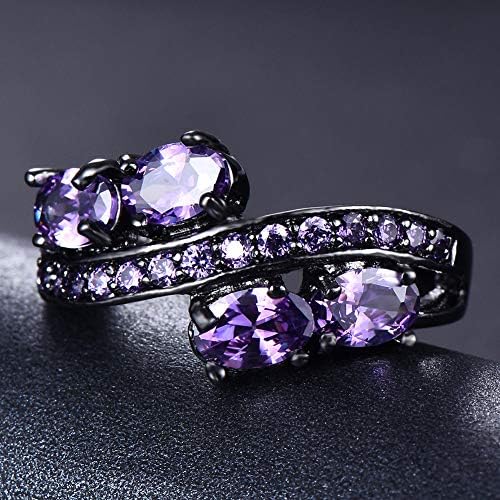 Anel de casamento roxo oval elegante anel de casamento 10kt Black Gold Jewelry Tamanho 5-11