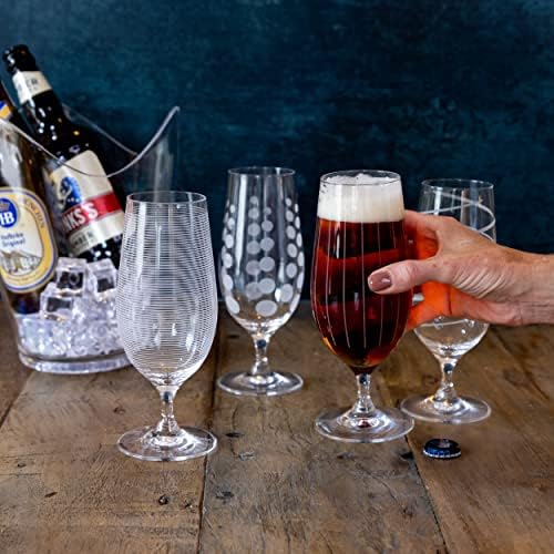 Mikasa 'Cheers' Copos de cerveja/copo de cerveja artesanal com gravura decorativa, vidro de cristal, efeito de prata,