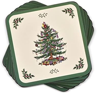Coastas -russas de coleção de árvores de Natal de Pimpernel | Conjunto de 6 | Placa com suporte de cortiça | Resistente ao calor e