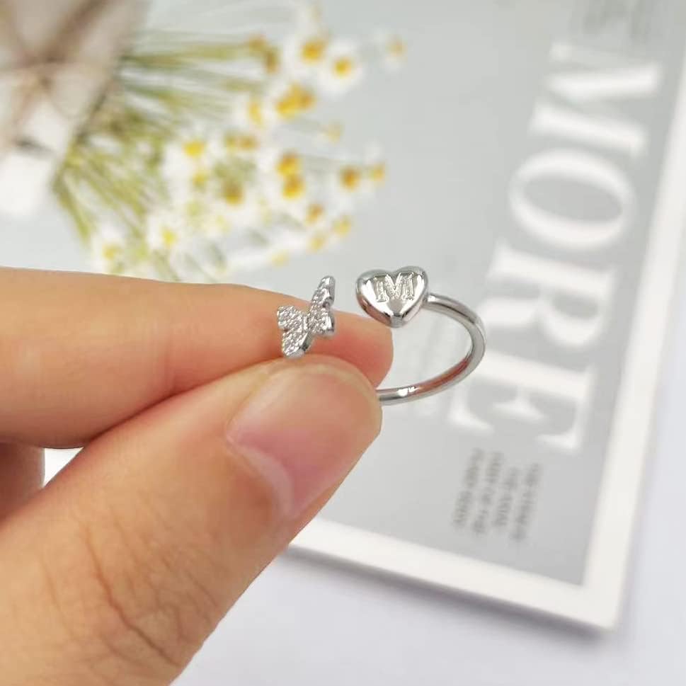 Anéis iniciais para mulheres meninas adolescentes empilháveis ​​borboleta anéis de letra iniciais Cristal Inclado