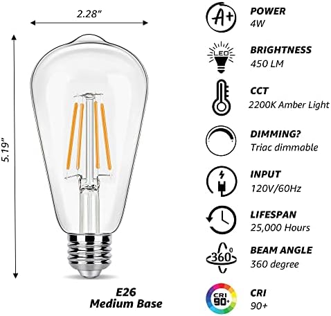 lâmpadas de led de LED de LED de Winsaled, equivalente a 40 watts, lâmpada de filamento LED de 4 watts, lâmpada de 2200k Amber Light