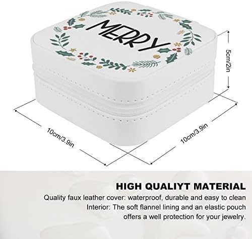 Feliz Christmas Jewelry Box Wreath Floral PU Small portátil Travel Case Organizador de férias Caixa de armazenamento para