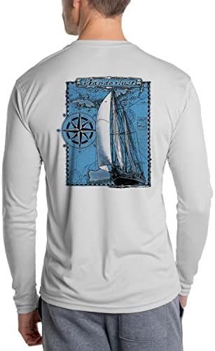 Vapor Appele Men's Wanderlust Sailing Outdoor UPF 50+ Camiseta longa de manga longa, proteção solar UV para pescar, correr,
