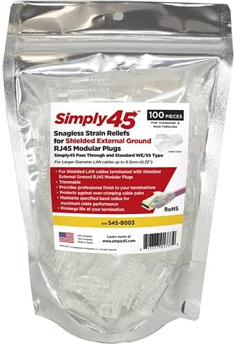 Simply45 8,5mm relevos de deformação para simplesmente 45 terreno externo blindado para repasse e RJ45 padrão-100 peças,