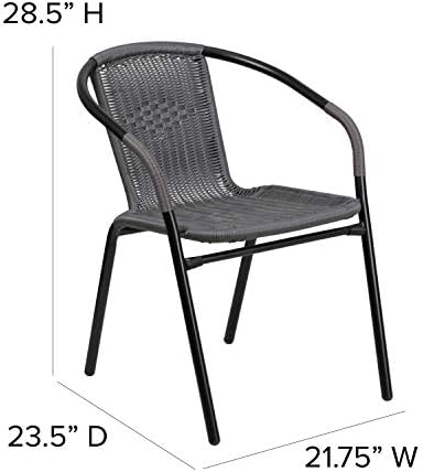 Flash Furniture 2 Pack Grey Rattan Rattan Indoor-Outdoor Restaurant Stack Chair