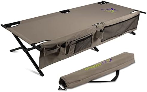 Extremus New Komfort Camp Cot, berço de camping dobrável, cama de hóspedes, capacidade de 300 libras, estrutura de aço, superfície