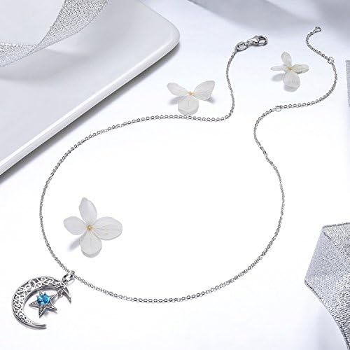 Bisaer Sterling Silver Star Lua Pingente de pingente com azul Round Cubic Zirconia Jewelry Gift for Women Girl