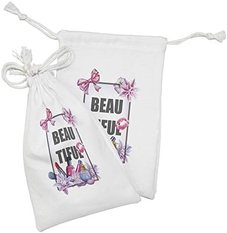 Ambesonne Girl Slogan Fabric bolsa Conjunto de 2, texto em uma fita de areia de coroa Floral e CosmeticsMe Ribbon, Small Saco de