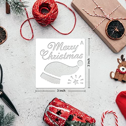 Mini Feliz Natal Estêncil - 3x3 Estêncil de Natal, incluindo estêncil de boneco de neve, estêncil de rena, estêncil pequeno