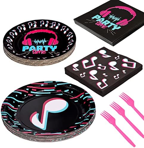 Dylives 96 PCs Music Party Supplies, Music Birthday Birthday Party Decorations Dispositable Tableware Packs Music Note Supplies