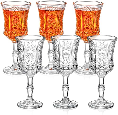 Conjunto ElsJoy de 6 vidro cordial em relevo, 3,5 oz de copos de goblet de 3,5 oz de copos de degustação de copos de degustação vintage copos de tiro para beber álcool, casamento, festa, bar