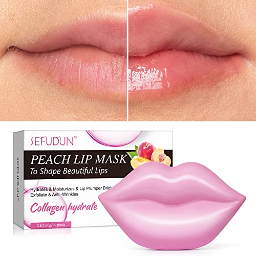 20pcs Máscara labial Peach: Lip Care Antiwrinkle, Anti-envelhecimento, hidratos e máscara de dormir hidratante para lábios para